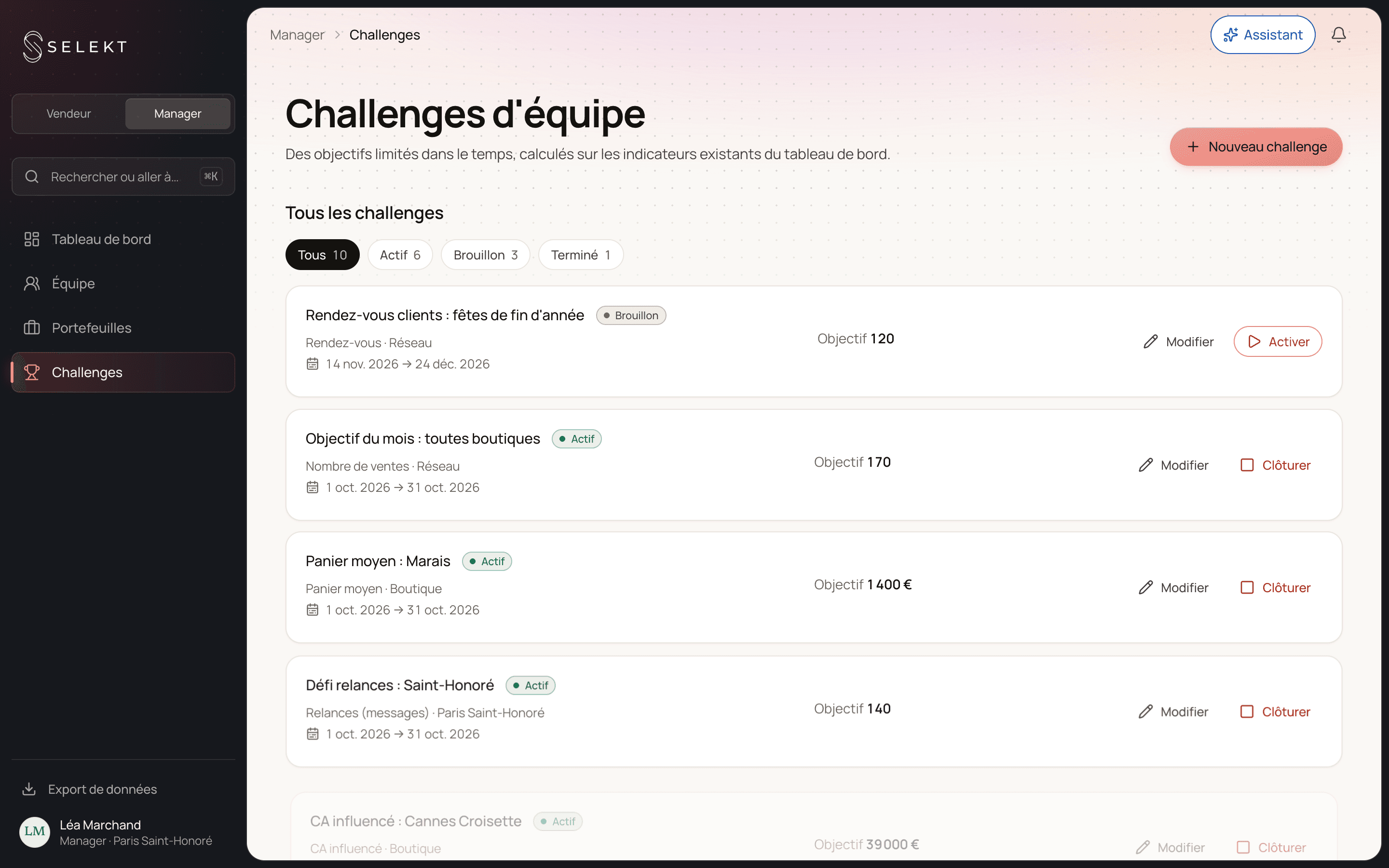 Selekt — challenges d'équipe