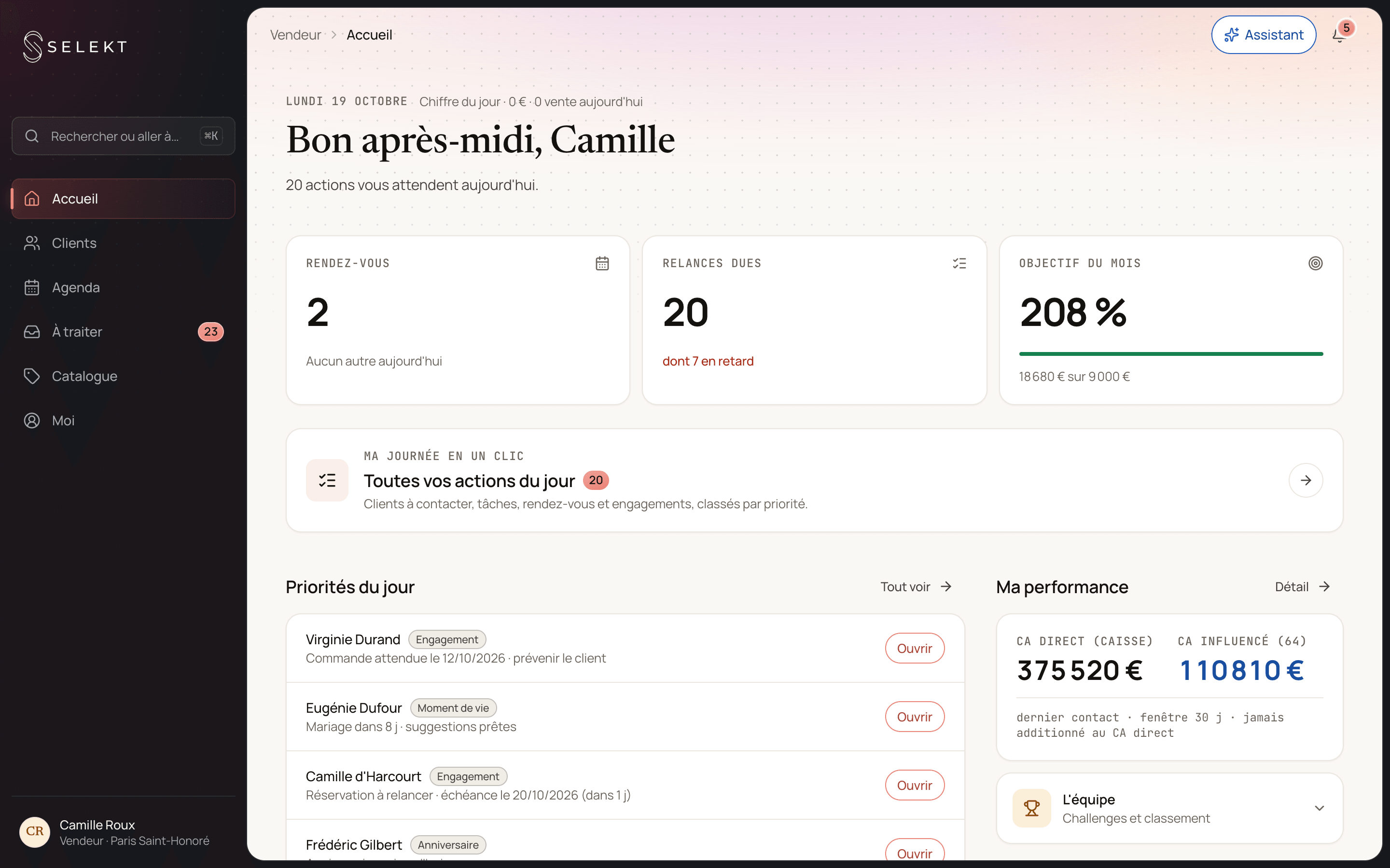 Selekt — accueil de l'espace vendeur